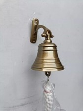 Solid Brass Ship Bell Nautical Hanging Door Bell With Wall Mounted Bracket