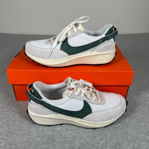 Nike Waffle Debut Tenis Mujer Talla 7 Blanco y Verde Estilo Retro Acolchado