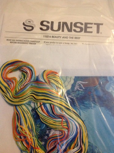 Sunset Crewel Embroidery Kit,BEAUTY & THE REEF,Dolphins,sharks,angel fish,11074 - Picture 3 of 4