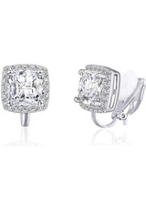 Square CZ Crystal Clip On Earrings