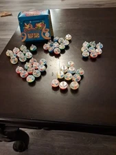 lot of 48 MINI SPINNING TOPS plastic vintage Hong Kong W/Display Box