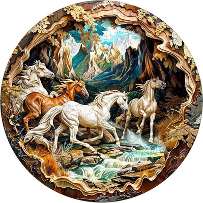 200 Pcs Wooden Puzzles for Adults, 3D Vision Effect Horse Wood M-11.4 * 11.4in