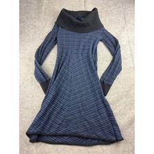 Prana Womens S Blue Black Striped Cowl Neck Wool Blend Knit Sweater Dress