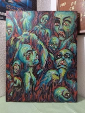 Vintage One Of A Kind 1/1 Scary Horror Painting 70s/80s 22x28 Canvas Paint 