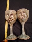 Really Ugly But Cool Set Of Handmade Face Goblets Coil Pottery 6.25" — photo 2