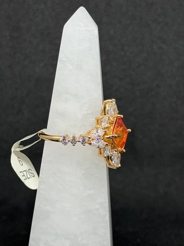 Bomb Party Ring Sz 9 RBP3017 Peach Ombre Crystal on Gold Plating image 2