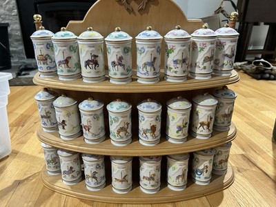 Lenox The Spice Carousel 24 Porcelain Spice Jars Vintage Animal Theme Rack