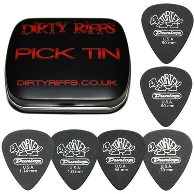 6 x Dunlop Tortex Pitch schwarz Standard Gitarren-Plektren - je 1 in einer Plektrum-Dose