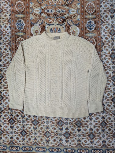 VTG Cable Knit Wool Fisherman's Sweater, Large, Standun, Galway, Hand Knit
