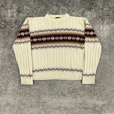 Vintage JCPenney Sweater Mens Medium Cream Fair Isle Cable Knit Pullover 80s