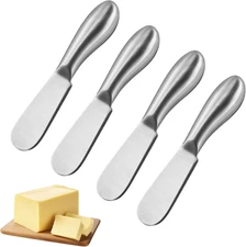 4-Piece Stainless Steel Butter Knife Set - Cheese & Butter Spreader Knives - Cha