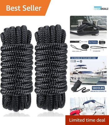 Professional Quality 3/8'' x 15' Marine Dock Ropes - 5800 lbs Breaking Capacity