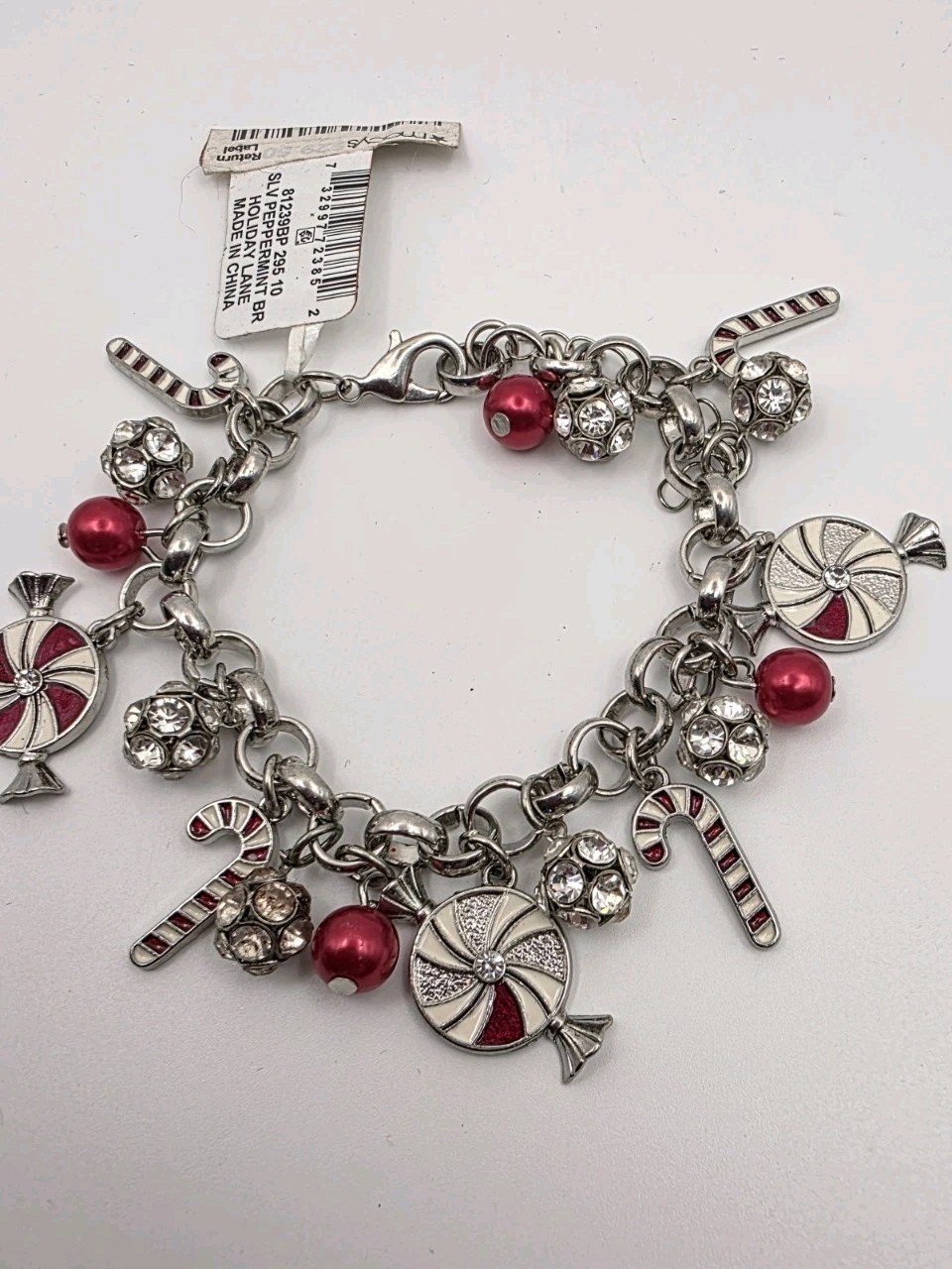 Macy's Christmas Themed Charm Bracelet With Peppermint Charms