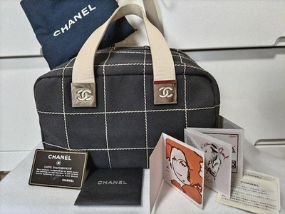 CHANEL Choco Bar Travel Bag Black Canvas Coco Mark Classic Luxury Handbag Rare
