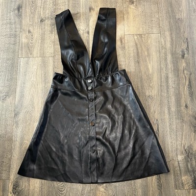 Tezenis Women L Gothic Faux Leather Skirt Dress Black Button Front Grunge E Girl