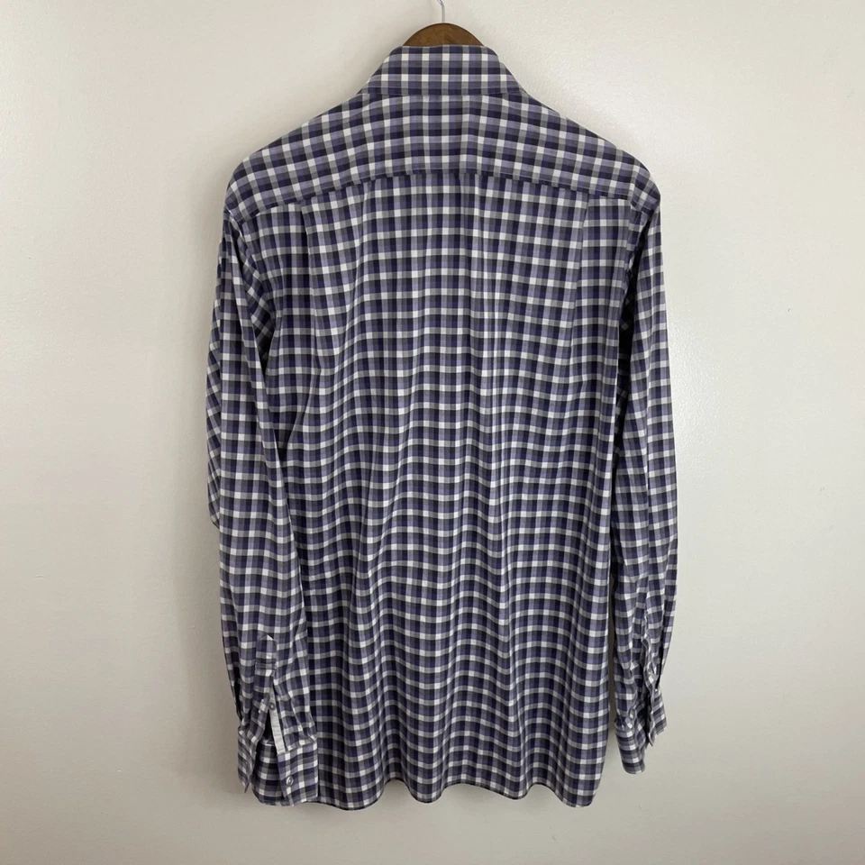 Hickey Freeman 衬衫男式 XL 紫色和黑色长袖纽扣 100% 棉 — 第 2/4 张图片