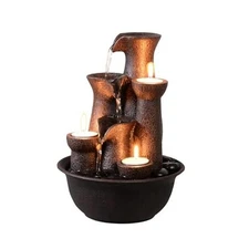 Tabletop Fountain 3 Candles, Indoor Waterfall Fountain for Meditation, Desktop 