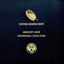 2016 W UNITED STATES MINT MERCURY DIME CENTENNIAL GOLD COIN.