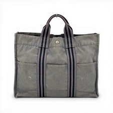 Auth HERMES Gray Canvas Fourre Tout MM Handbag KC962