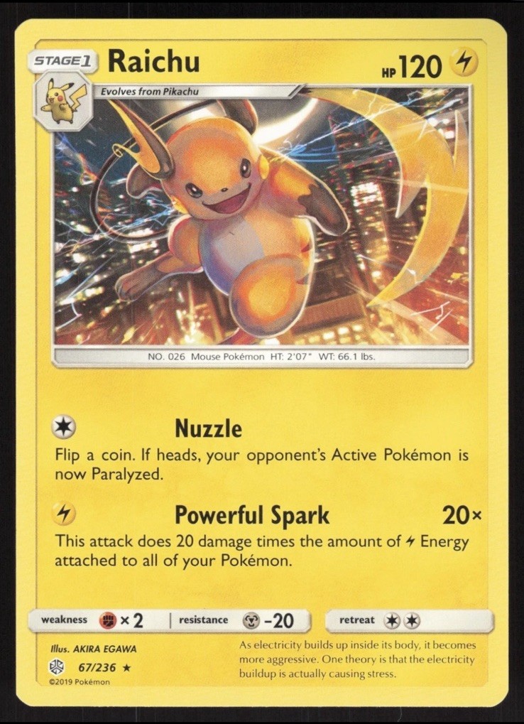 Raichu 67/236 Rare Cosmic Eclipse Pokemon Near Mint