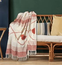 Sevita Coastal Edge Geometric Diamond Throw Blanket Fringe 50x60 Cotton NWT