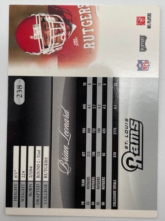 2007 Playoff Prestige - Rookie Brian Leonard #238 (RC) Rams - Image 2 of 2