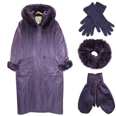 Vtg Linda Lundstrom LA PARKA Purple Coat Set M Canada Wool RARE 5pc Set! Angora 