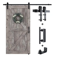 SMARTSTANDARD Sliding Barn Door Hardware Kit 6.8ft Track Set Handle Floor Guide