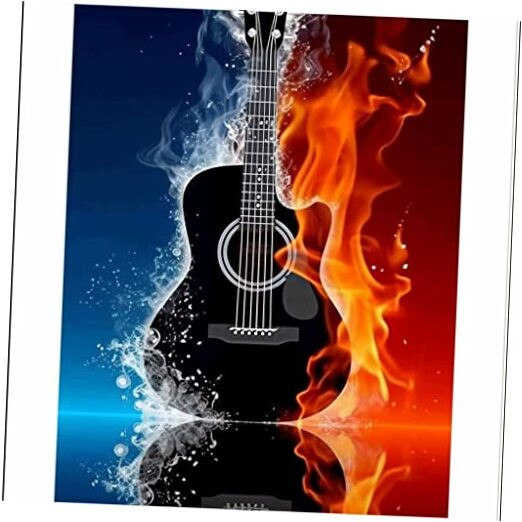 5D Diamond Art Painting Guitar Ice Fire by Number Kits, Paint with Diamonds