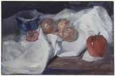 George Weissbort (1928-2013) - 20th Century Oil, Onions & Apple on White Cloth