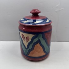 Gail Pittman Pottery Red Azalea 9&rdquo; Canister with Lid 1988 Hand Painted