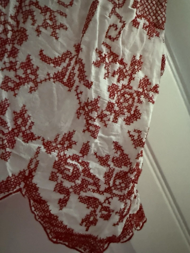 Blusa Campesina Johnny Was Nueva con Etiquetas Intrincada Bordada Blanca Roja Transparente Ojales L Foto 4 de 4