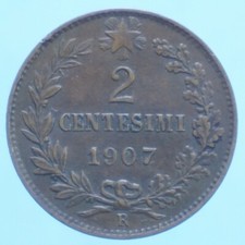 VITTORIO EMANUELE III 2 CENTESIMI 1907 VALORE RAME COPPER COIN CURRENCY