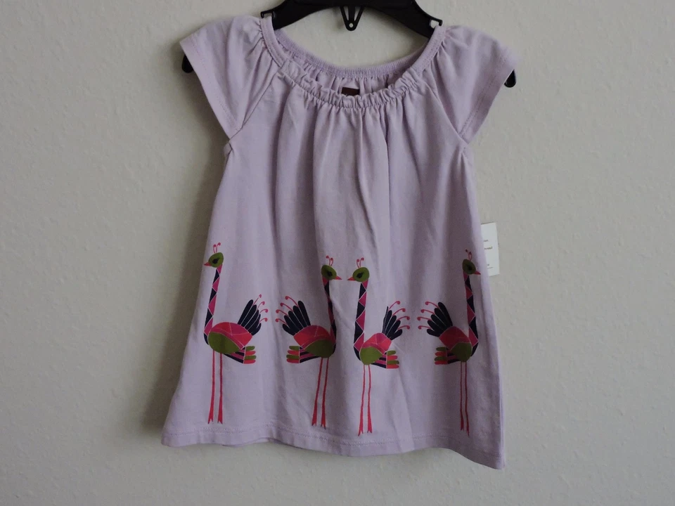 Tea Collection Baby Dress Ostriches 3M - 6M Infant Girl Light Purple Spring New - Image 2 of 4