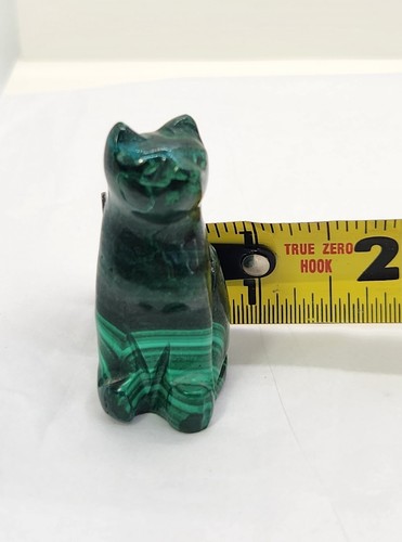 Genuine Green Malachite Cat Figurine Carved Kitten 2" High Vintage Estate - Picture 12 of 13