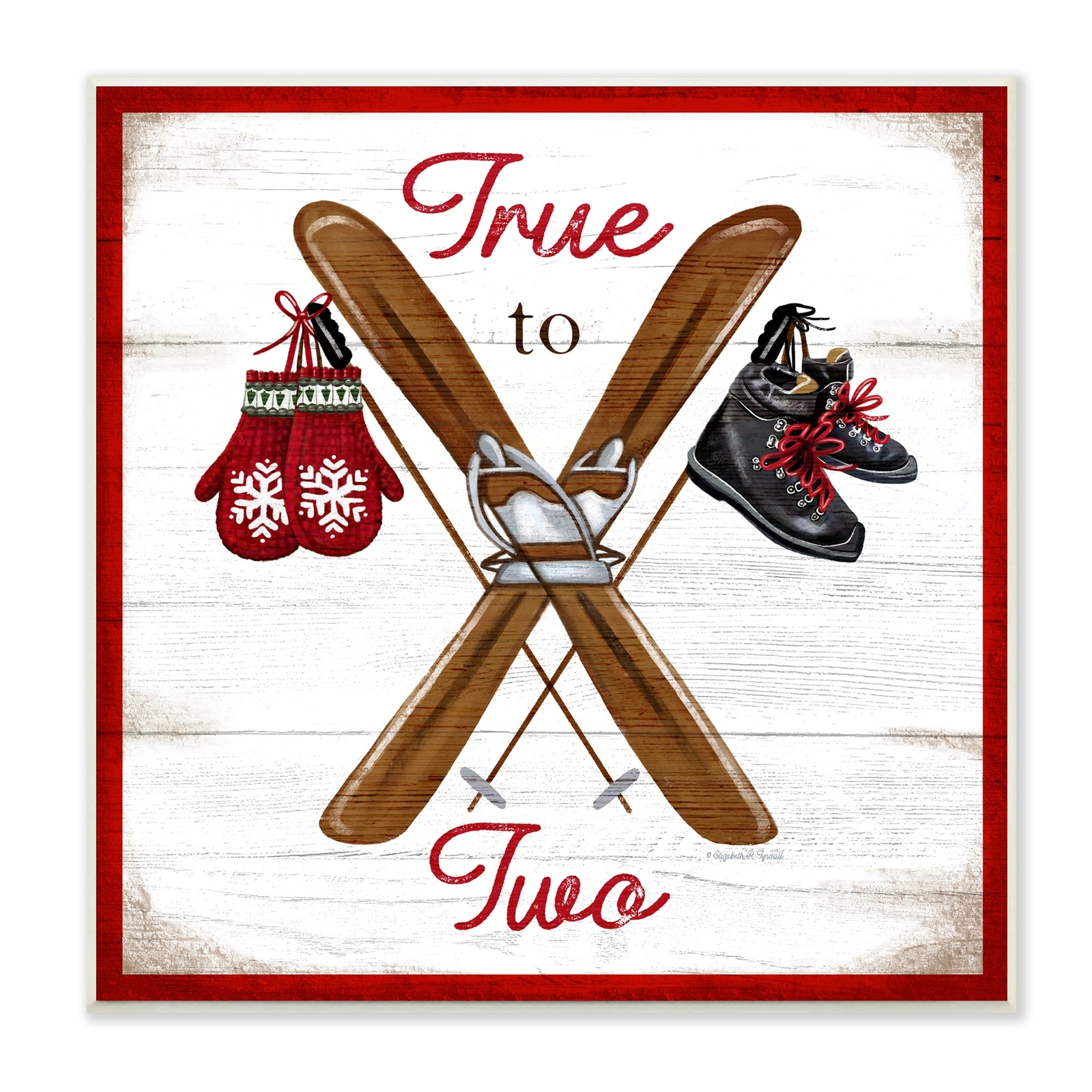 Stupell True to Two Ski Red Mittens Motivational Wood Wall Art 12x12