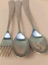 Studio William Stainless Larch Satin Serving Set Fork Spoon Pierced Spoon 9.75"