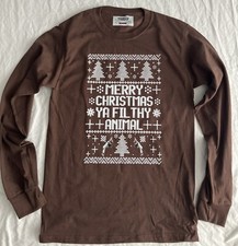 Home Alone  MERRY CHRISTMAS YA FILTHY ANIMAL  Long Sleeve Brown Tee Size Small