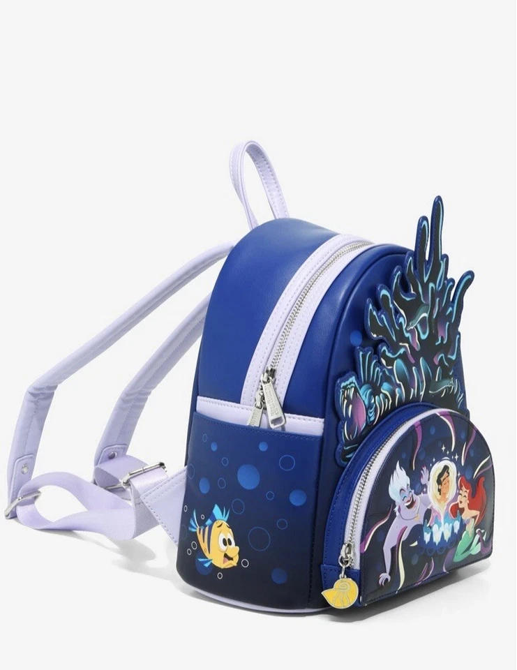 LOUNGEFLY маленькая русалочка URSULA логово зарево в темноте мини рюкзак новый с Ярлыками - Изображение 3 из 4