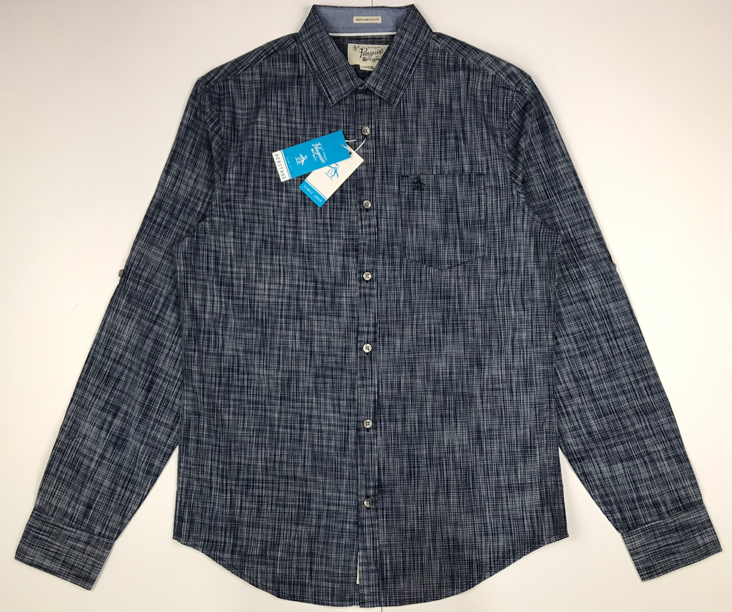 ORIGINAL PENGUIN Size MEDIUM NAVY Micro CHECKED COTTON SHIRT RRP £70 free p+p image 2
