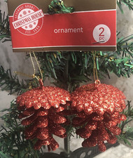 Christmas/Holiday Red Pinecone Hanging Tree Ornaments-1pkg of 2pcs-NEW-SHIP24 HR
