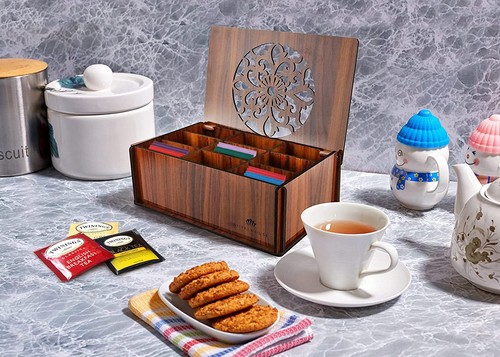 RoyalHouse Premium Wood Hard MDF Tea Storage Box Organizer Brown Eco-Friendly... - Picture 6 of 6