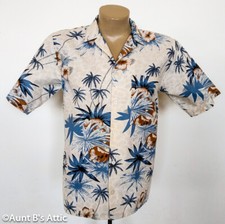 Hawaiian Shirt Vintage 90's Bl/Beige/ Br Tropical Print Casual Shirt Md