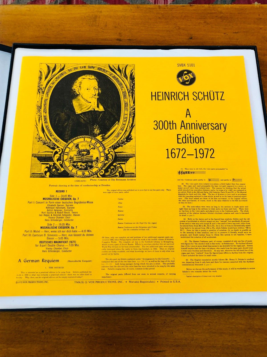 Heinrich Schutz 300TH ANNIVERSARY EDITION 3 LPs EX+/EX Vox Boxed