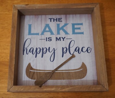 LAKE IS MY HAPPY PLACE Sign Fishing Cabin Lodge Camping Canoe Boating Home Decor