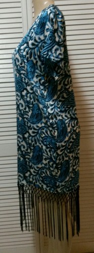 NUEVO MICHAEL KORS Heritage Impreso Azul Flecos Recortado Cambio Vestido Talla XS,L - Imagen 3 de 11
