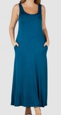 24seven Apparel Womens Blue Sleeveless Pocket Maxi Dress Plus Size 1X