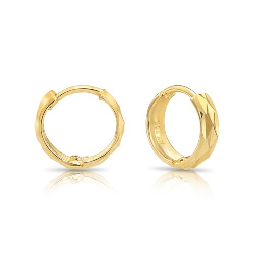 14K Real Solid Gold Round Diamond-Cut Huggie Hoop Earrings Baby Small 10MM - Picture 9 of 11