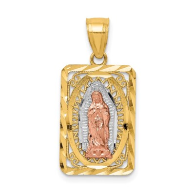 Echter 14kt bicolor mit weißem Rhodium Diamantschliff Dame von Guadalupe Anhänger