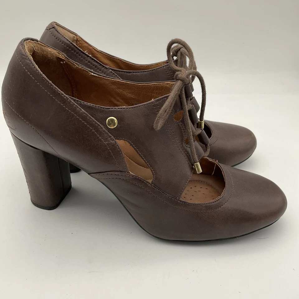 Clarks Indigo 63129 Brown Leather Lace Up Studded Heel Shoes Women's US 7 M - Image 4 of 4